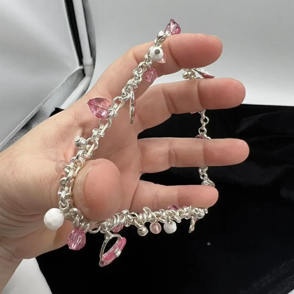 Silvertone Pink Purse, Heels, Lipstick Charm Bracelet